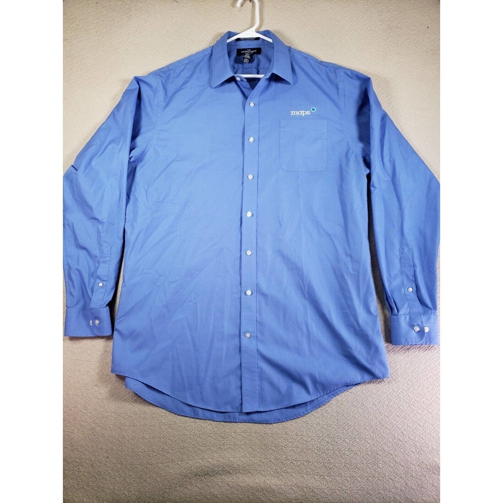The Outfitters Shirt Mens 17x37 Blue Dress Button Up Long Sleeve Collar Maps
